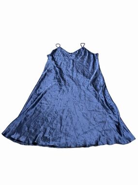 90s European Vintage Satin Midi Slip Dress Plus Size (Midnight Blue) Size 1X/2X
